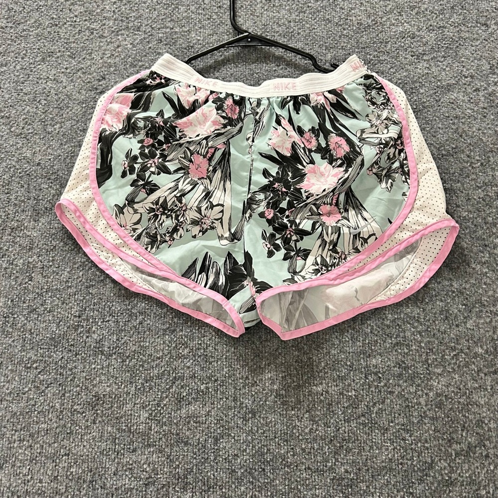 Nike Running Shorts Womens Size M Blue Floral Dri-Fit Mesh Trim Athletic Gym